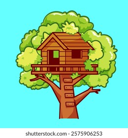 Tree House Building Cartoon Vector Icon Illustration. Building 
Object Icon Concept Isolated Premium Vector. Flat Cartoon 
Style 