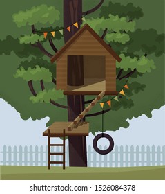 Tree house. Cartoon design with background. Vector illustration 