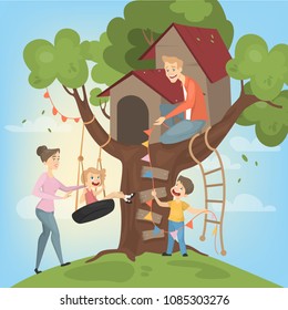 Tree house for children. Parents build and play.