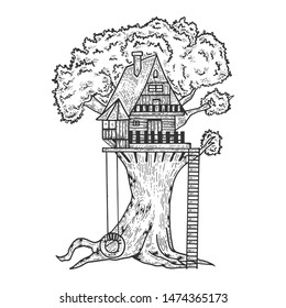 Tree House Children Sketch Engraving Vector Stock Vector (Royalty Free ...