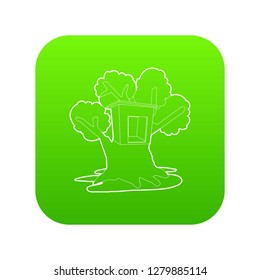 Tree house con. Outline illustration of tree house vector icon green vector isolated on white background