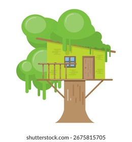  Tree House with a cute flat illustration cool drawing leaf of tree and the window and door at the drawing in the tree house drawing in templete illustration in the vector .
