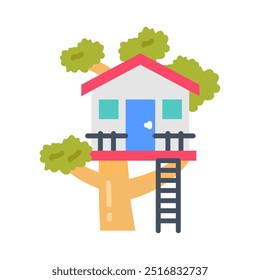 Ícones planos da casa da árvore, ilustração de vetor