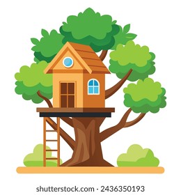 Tree house flat vector illustration on white background.