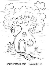 tree house, forest house, sketch