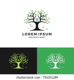 Tree House Green Negative Space Logo Vector Icon