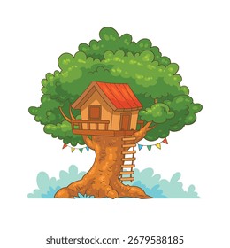 
Casa del árbol con escalera colgante