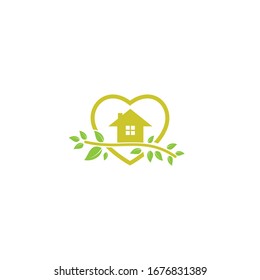Tree house heart shape logo design. Eco house logo design.