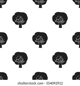 Tree house icon in black style isolated on white background. Play garden pattern stock vector illustration.