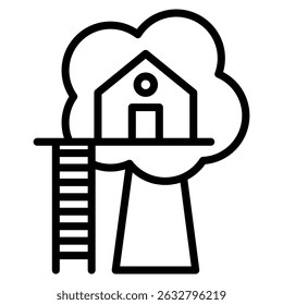 Tree house icon Black and white outline vector