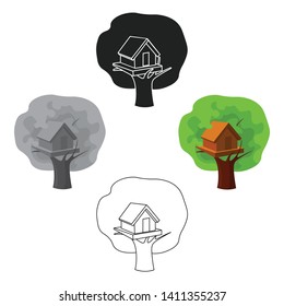 Tree house icon in cartoon,black style isolated on white background. Play garden symbol stock vector illustration.