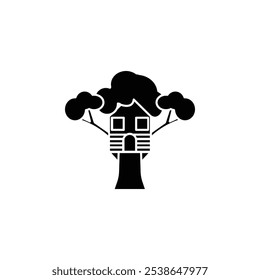Tree house icon flat line symbol set.
