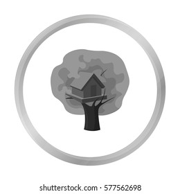 Tree house icon in monochrome style isolated on white background. Play garden symbol stock vector illustration.