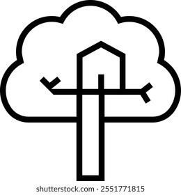 ícone da casa da árvore. Design de estilo linear fino isolado em fundo branco