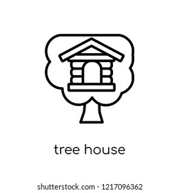 tree house icon. Trendy modern flat linear vector tree house icon on white background from thin line Real estate collection, outline vector illustration