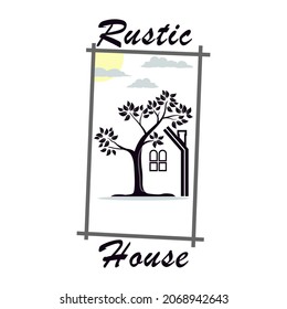 Baumhaus-Illustration. Rustikales Hauskonzept. Umweltzeichen-Logo. Vektorgrafik-Design für Firmenlogo, Symbol, Vorlage 