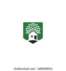 Tree House illustrative logo for Environmental care related business.  Eco House vector design template.