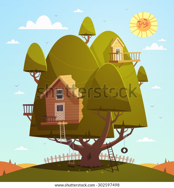 木の家 子供の背景 ベクターイラスト のベクター画像素材