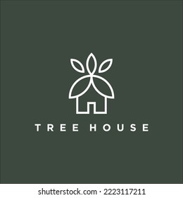 tree house with leaves and twigs vector logo