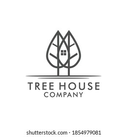 tree house with line art logo design
