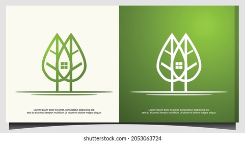 tree house with line art logo design