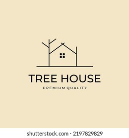 Tree House line art logo vector minimalist design template