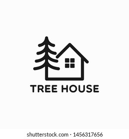 Tree House Line Logo Vector