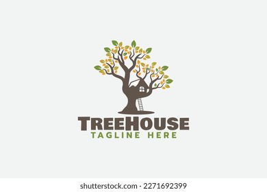 tree house logo with a beautiful tree house silhouette