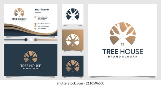 Diseño del logotipo de la casa de árbol con concepto de elemento creativo Vector Premium