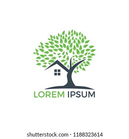 Tree house logo design. Eco House vector design template.