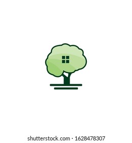 Tree house logo design. Eco House vector design template.