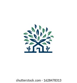 Tree house logo design. Eco House vector design template.