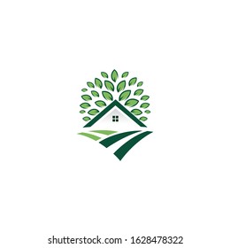 Tree house logo design. Eco House vector design template.