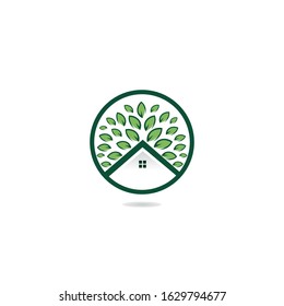 Tree house logo design. Eco House vector design template.