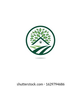 Tree house logo design. Eco House vector design template.