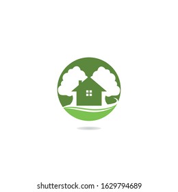 Tree house logo design. Eco House vector design template.