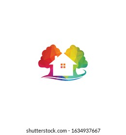 Tree house logo design. Eco House vector design template.	
