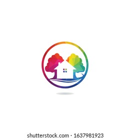 Tree house logo design. Eco House vector design template.	