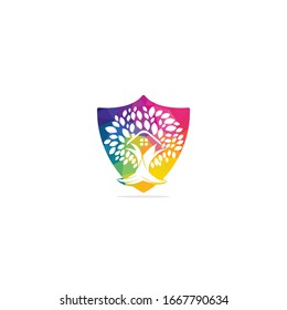 Tree house logo design. Eco House vector design template.