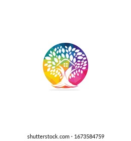 Tree house logo design. Eco House vector design template.