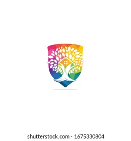 Tree house logo design. Eco House vector design template.