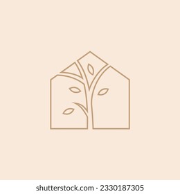 tree house logo design with line art style
