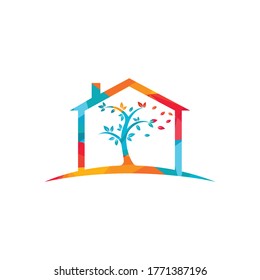 Tree house logo design. Minimal tree house logo company and business. Eco House vector design template. 