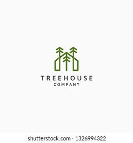 Tree House Logo Design Template flat Vector