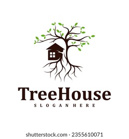 Tree House logo design Template. Creative House Tree logo vector illustration.