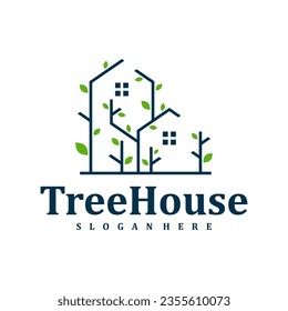 Tree House logo design Template. Creative House Tree logo vector illustration.