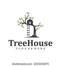 Tree House logo design Template. Creative House Tree logo vector illustration.