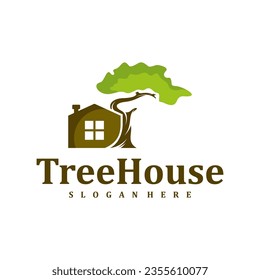 Tree House logo design Template. Creative House Tree logo vector illustration.