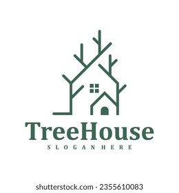 Tree House logo design Template. Creative House Tree logo vector illustration.