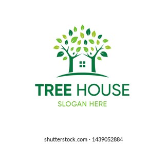 Tree House Logo Design Green Eco Stock Vector (Royalty Free) 1186951477 ...